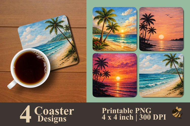Summer Palm Tree Coaster Sublimation Design