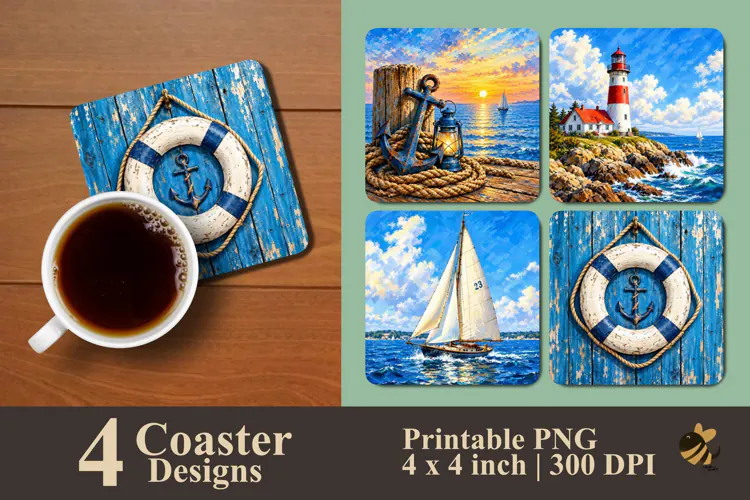 Vintage Nautical Coaster Sublimation Design