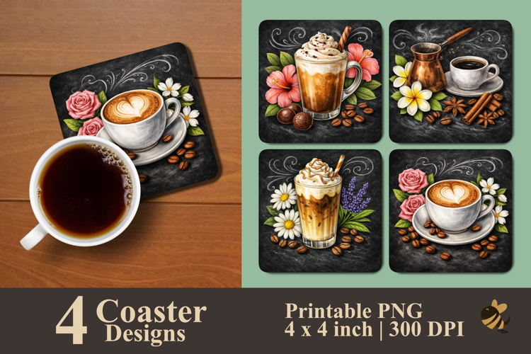 Coffee Chalk Art Coaster Sublimation Designs