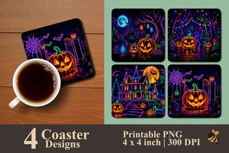 Neon Halloween Series Coaster Sublimation Designs example image 1