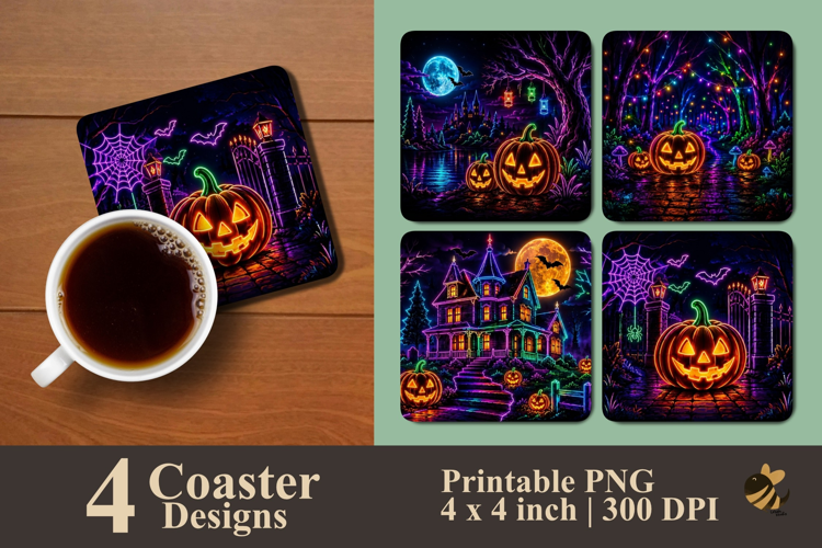 Neon Halloween Series Coaster Sublimation Designs