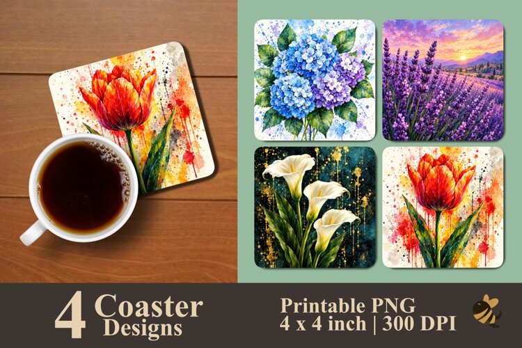 Artistic Botanical Coaster Sublimation Designs example image 1