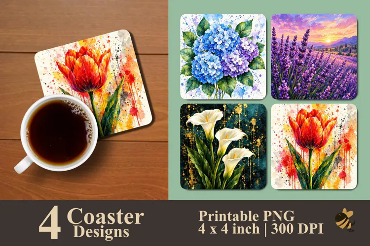 Artistic Botanical Coaster Sublimation Designs