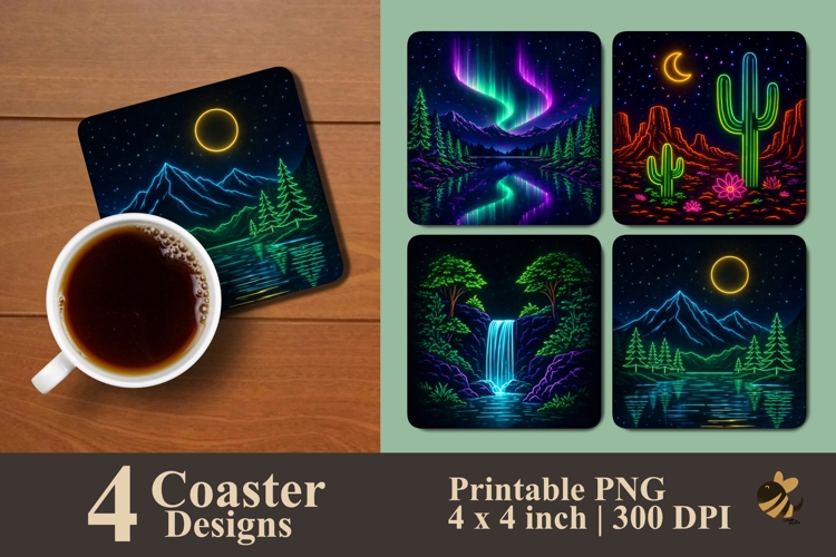 Neon Nature Panorama Coaster Sublimation Designs