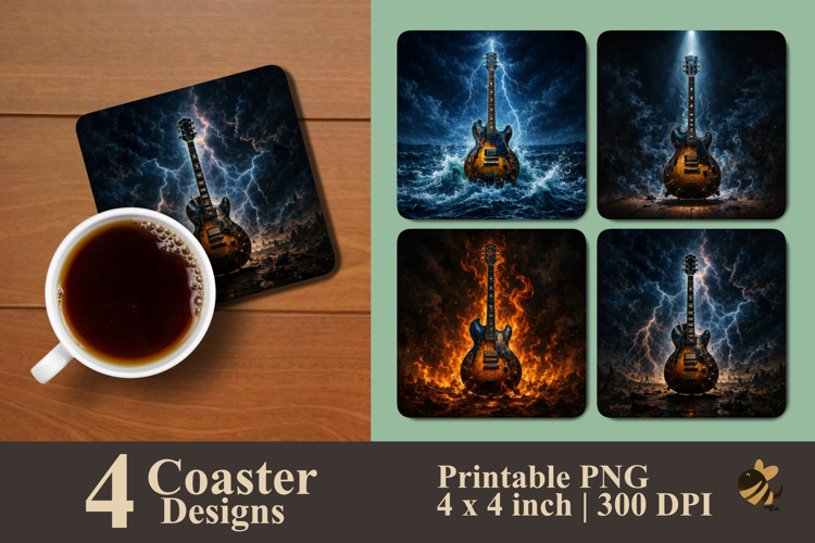 Guitar Effect Coaster Sublimation Design