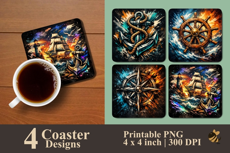 Timeless Nautical Collection Coaster Sublimation Design