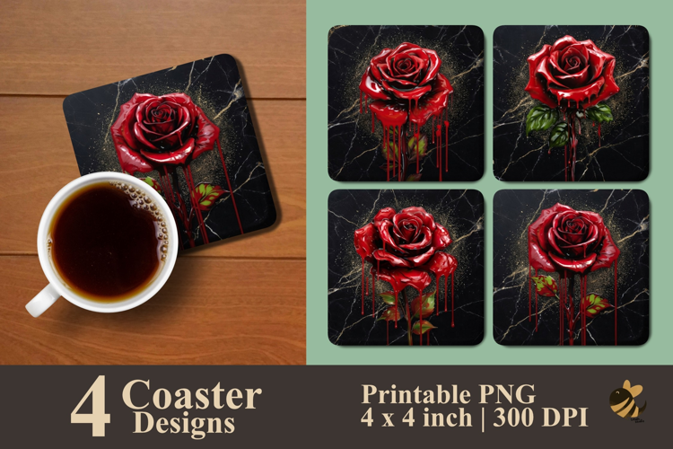 Dark Red Rose Collection Coaster Sublimation Designs
