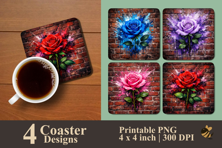 Brick Wall Blossoms Coaster Sublimation Design