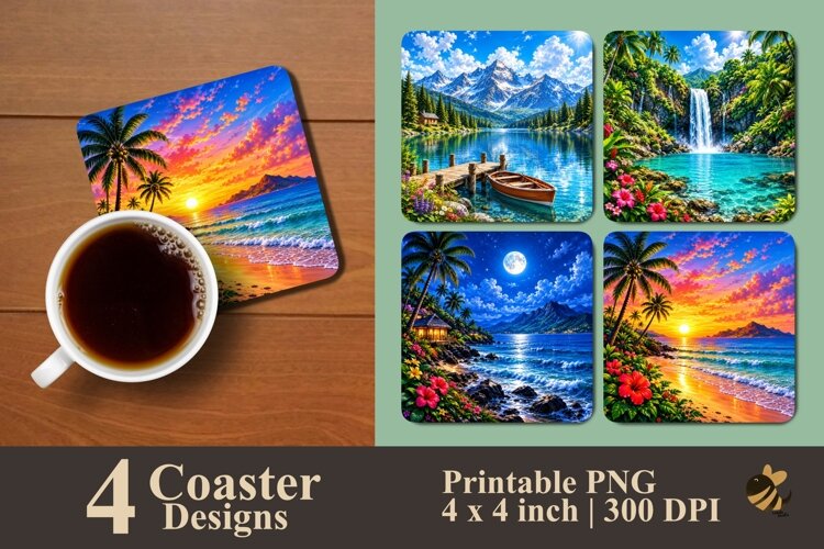 Island Serenity Series Coaster Sublimation Designs example image 1
