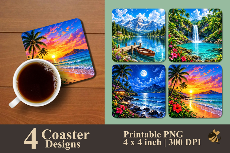 Island Serenity Series Coaster Sublimation Designs