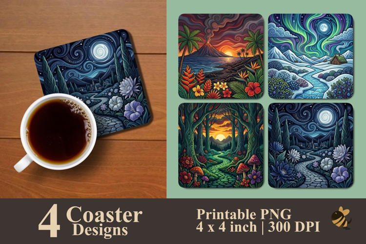 Enchanted Nature Realms Coaster Sublimation Designs
