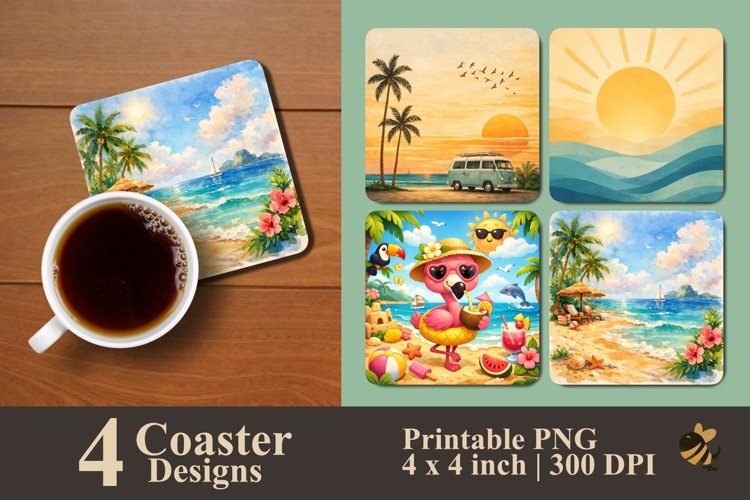 Tropical Fun Set Coaster Sublimation Design