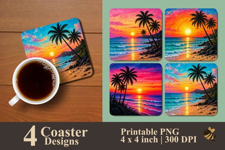 Island Sunset Collection Coaster Sublimation Designs example image 1