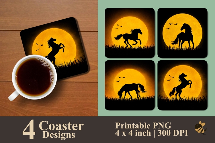 Gallop Under the Moon Coaster Sublimation Designs
