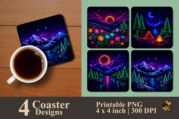 Camping Glow Realms Coaster Sublimation Designs