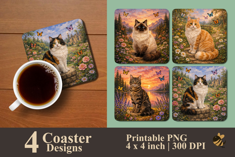 Cat Landscapes Coaster Sublimation Design