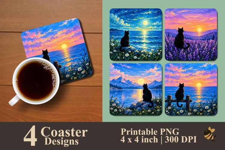 Dreaming Cat Coaster Sublimation Designs example image 1