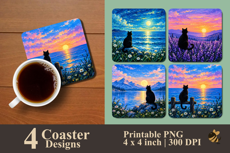Dreaming Cat Coaster Sublimation Designs