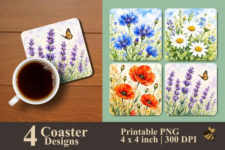Rustic Meadow Floral Coaster Sublimation Designs