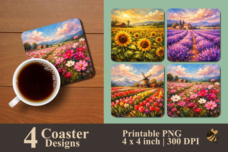 Summer Flower Farm Coaster Sublimation Design
