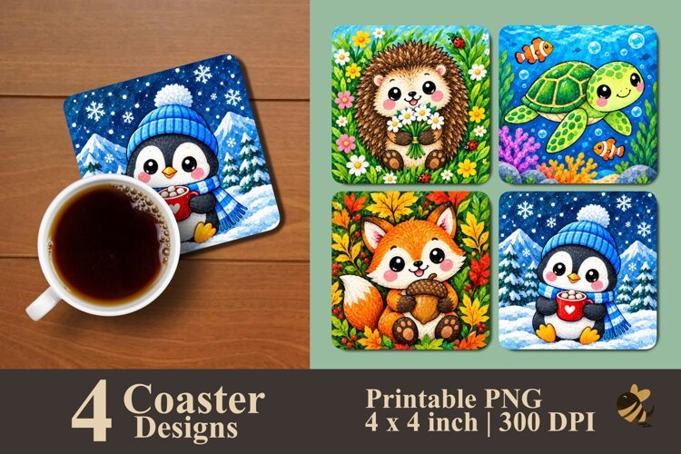 Sweet Little Animal Coaster Sublimation Design example image 1