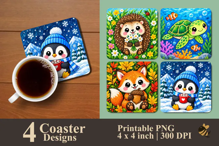 Sweet Little Animal Coaster Sublimation Design