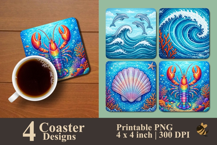 Marine Magic Set Coaster Sublimation Design