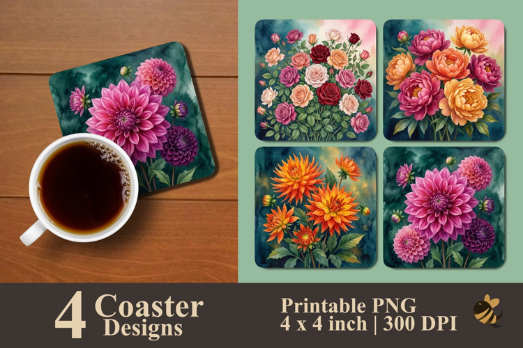 Watercolor Bloom Collection Coaster Sublimation Designs