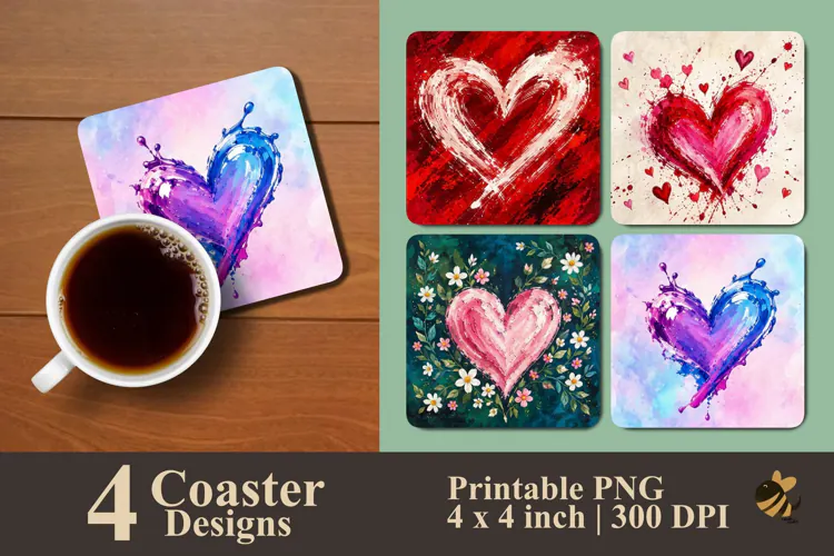 Romantic Heart Coaster Sublimation Designs