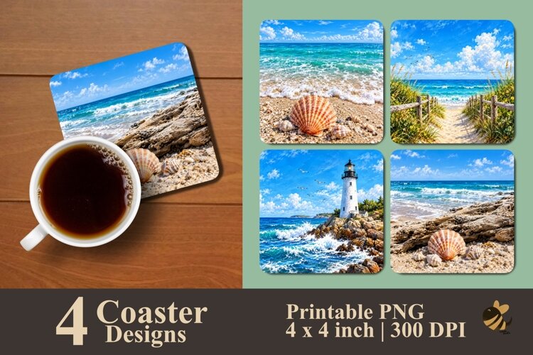 Seaside Path Series Coaster Sublimation Designs example image 1