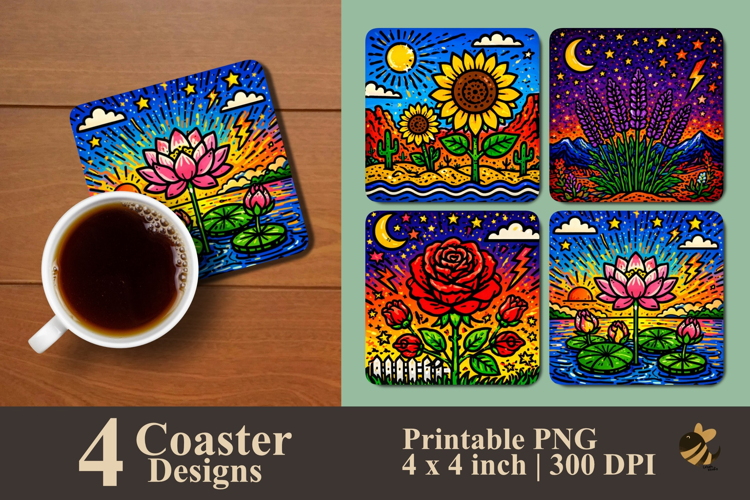 Vivid Petal Realms Coaster Sublimation Design