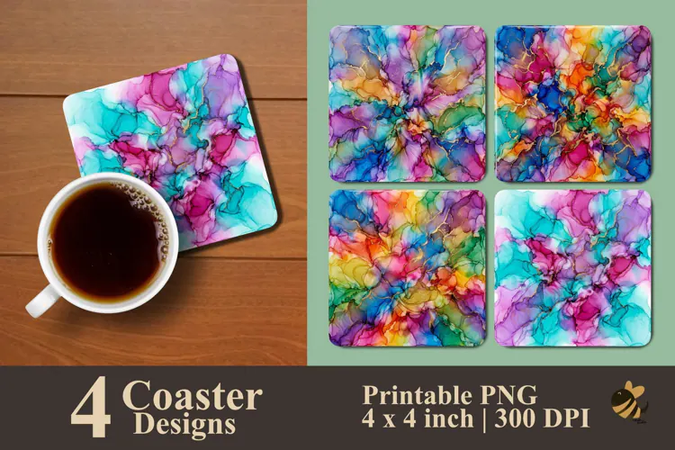 Colorful Alcohol Ink Coaster Sublimation Designs
