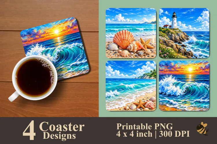 Ocean & Beach Scenery Coaster Sublimation Design