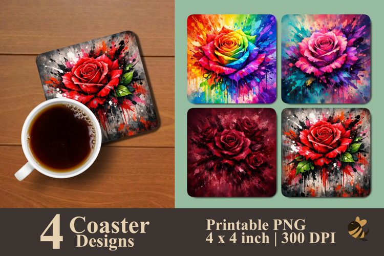 Splattered Roses Coaster Sublimation Design
