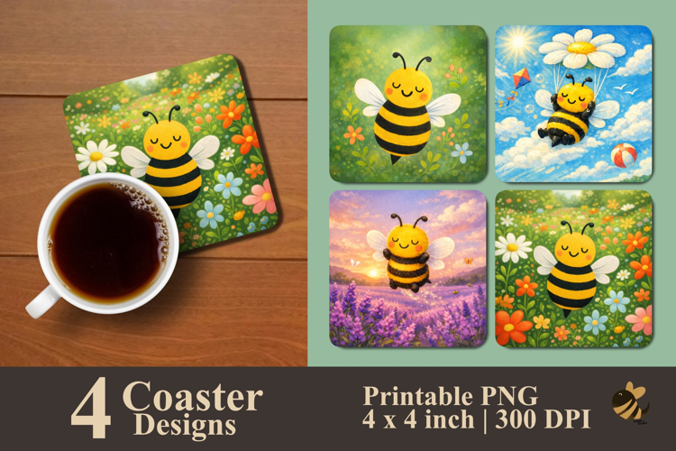 Cute Bee Coaster Sublimation Designs