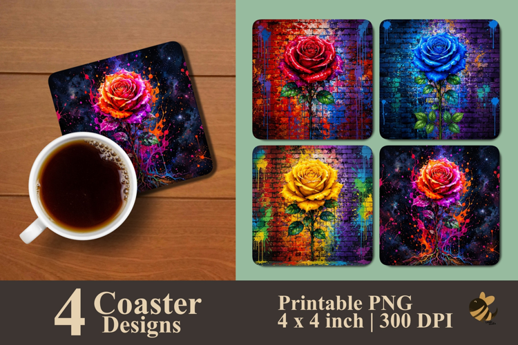 Expressive Rose Painting Coaster Sublimation Designs