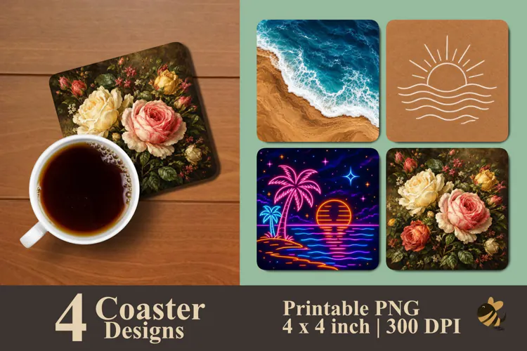 Mixed Aesthetic & Floral Coaster Sublimation Designs