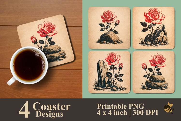 Vintage Rose Stones Coaster Sublimation Designs