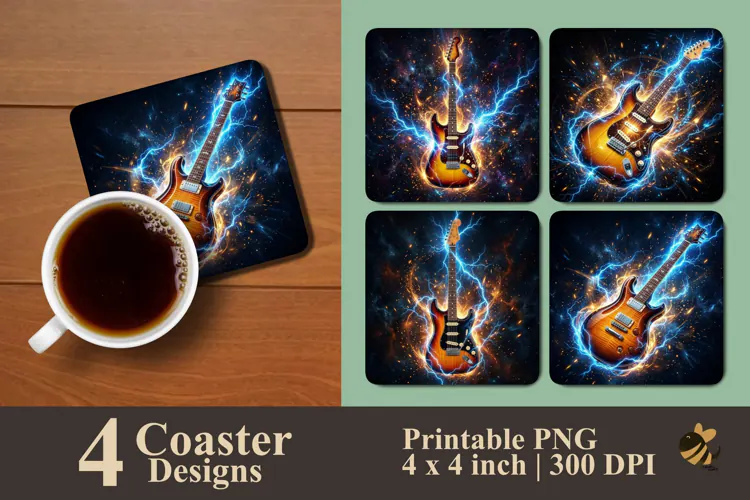 Guitar Strumming effects Coaster Sublimation Designs