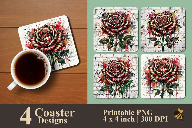 Harlequin Rose Coaster Sublimation Designs