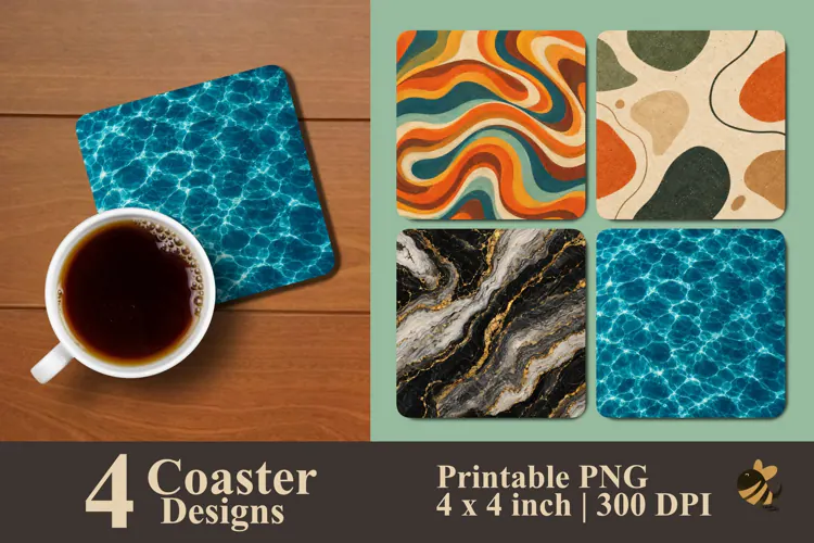 Contemporary Swirl & Aquatic Coaster Sublimation Designs