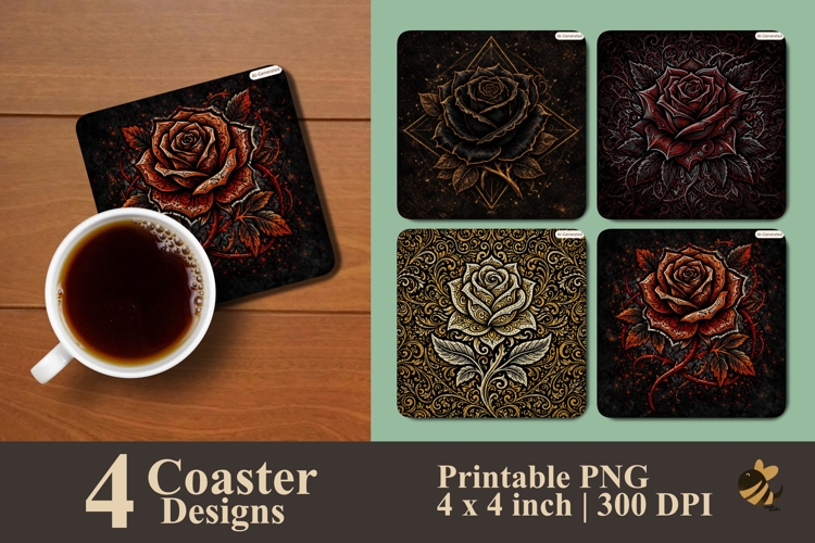 Ornament Rose Collection Coaster Sublimation Designs example image 1