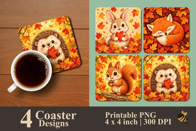 Cute Fall Animal Coaster Sublimation Designs