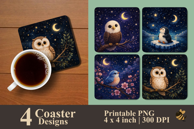 Baby Bird Starry Night Coaster Sublimation Design