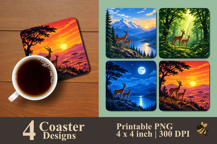 Impala Wildlife Coaster Sublimation Designs