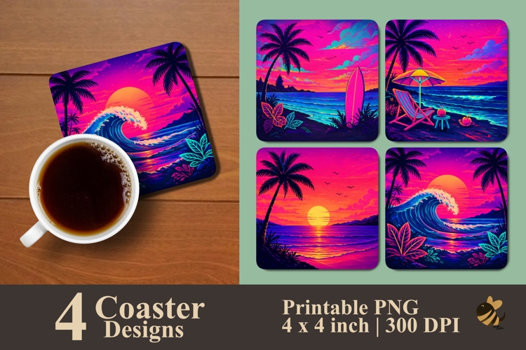 Neon Beach Collection Coaster Sublimation Designs