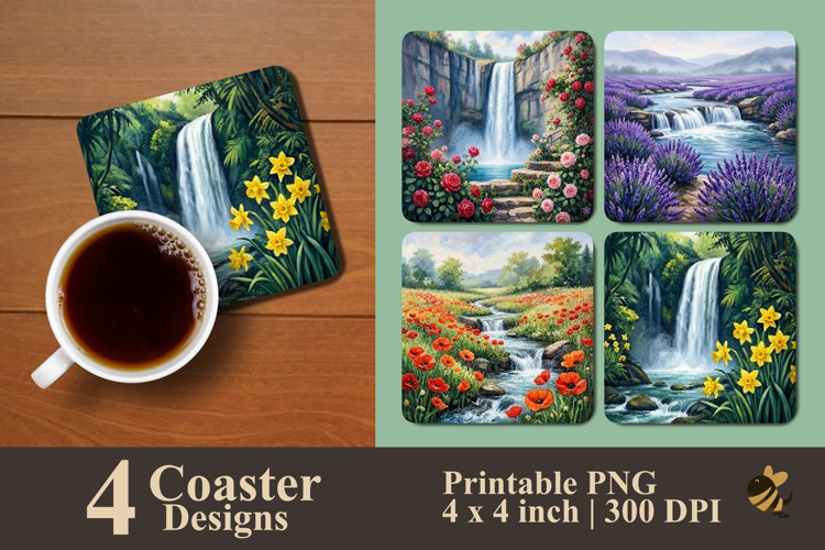 Waterfall Bloom Collection Coaster Sublimation Designs