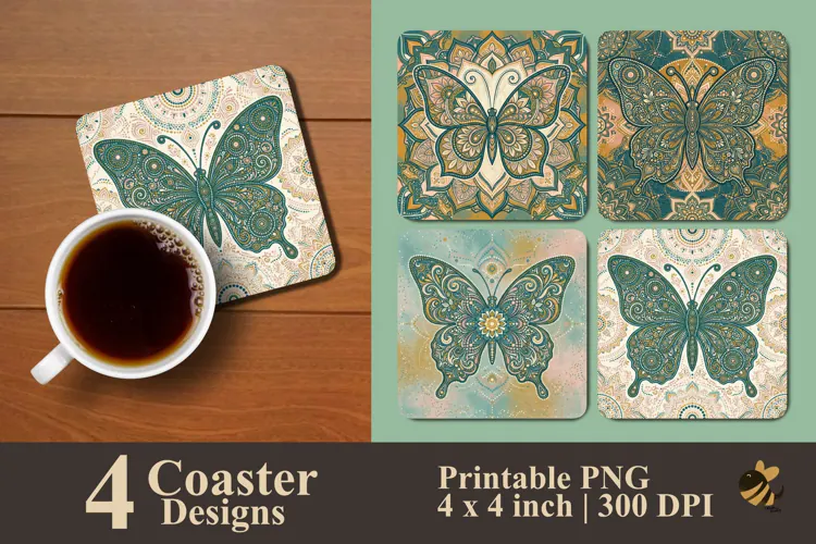 Ethnic Art Butterfly Coaster Sublimation Designs