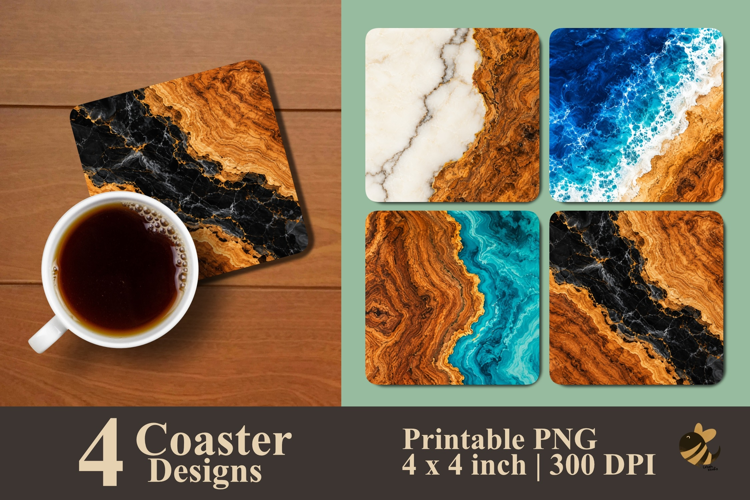Aqua Marble Coaster Sublimation Designs