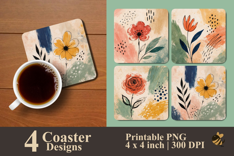 Painterly Blooms Coaster Sublimation Design